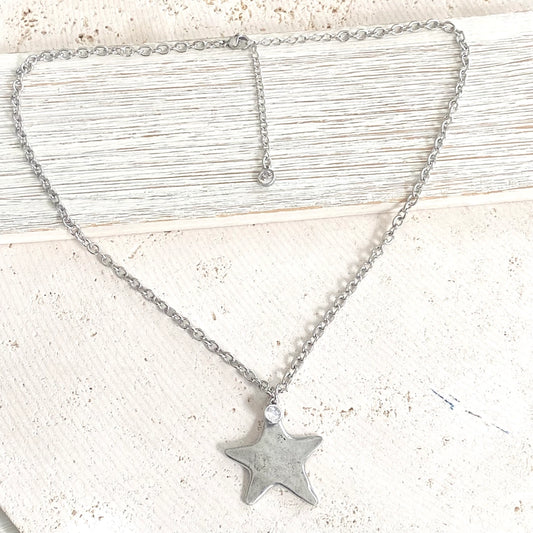 Silver Star & Crystal Necklace