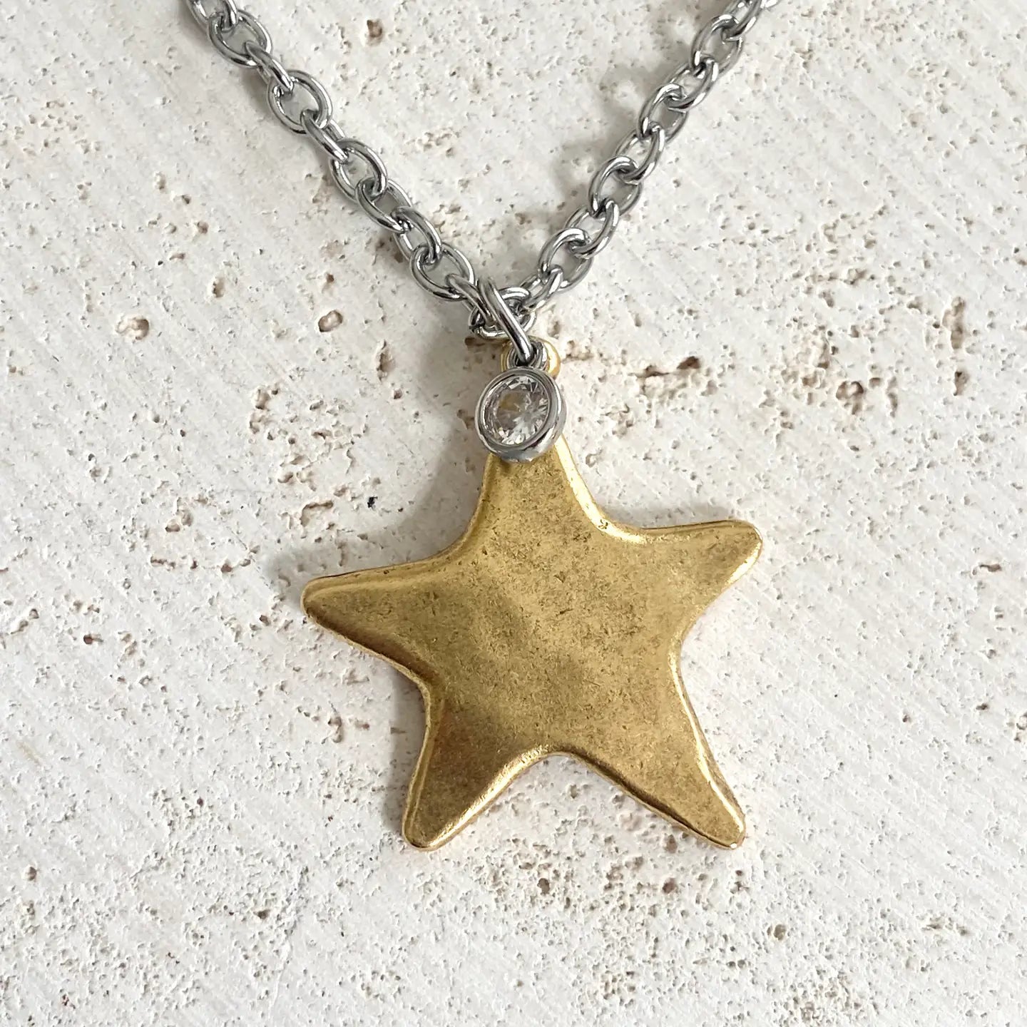 Mixed Metal Star & Crystal Necklace