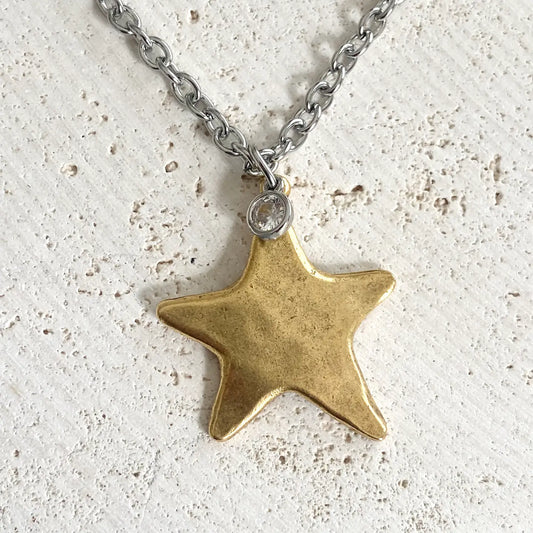 Mixed Metal Star & Crystal Necklace