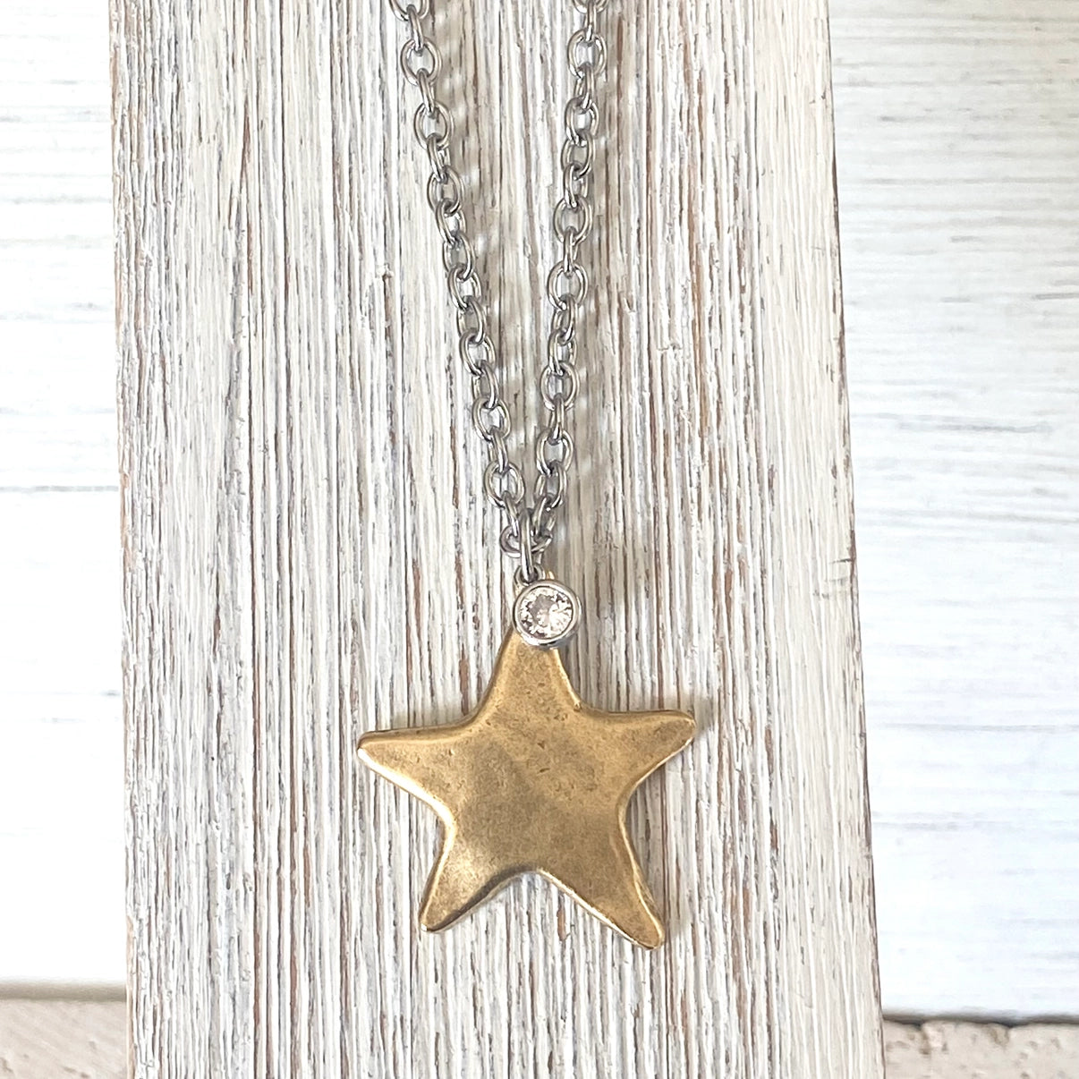 Mixed Metal Star & Crystal Necklace