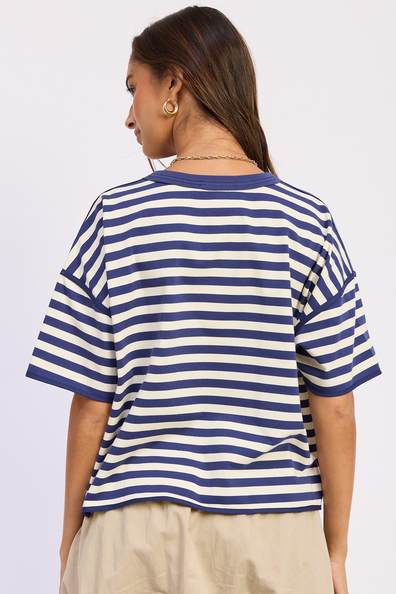 Oversized Navy Striped Short Sleeve Shirt