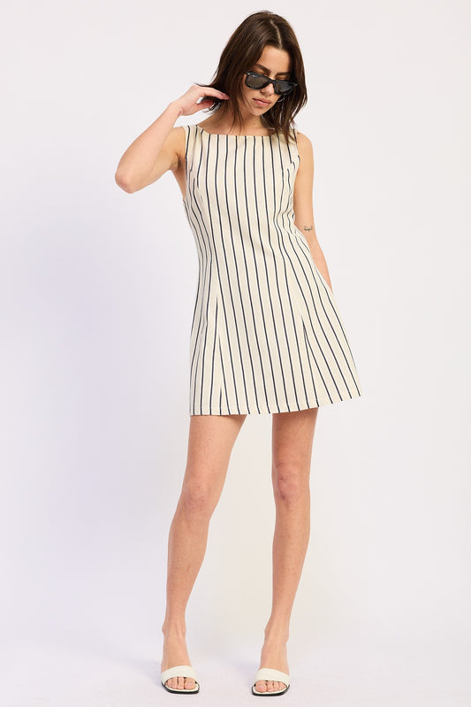 Boat Neck A Line Mini Denim Dress