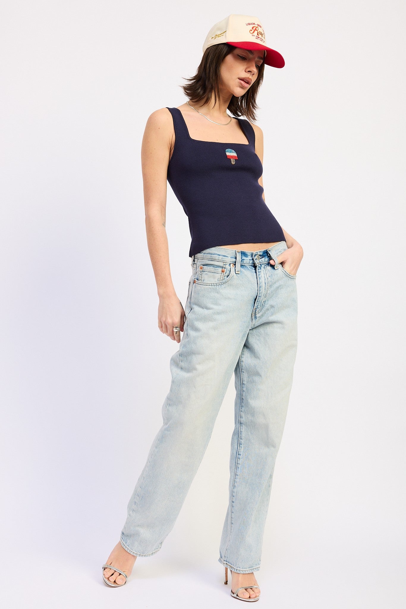Beaded Popsicle Navy Ribbed Tank Top