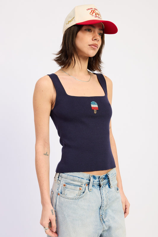 Beaded Popsicle Navy Ribbed Tank Top