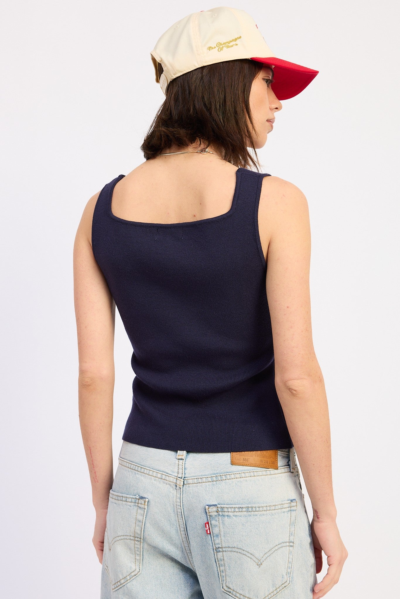 Beaded Popsicle Navy Ribbed Tank Top
