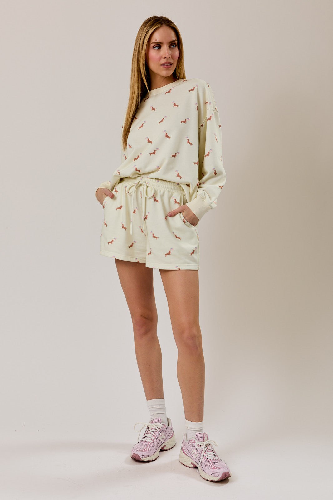 Round Neck Usa Dog Graphic Print Sweatshirt & Shorts Set