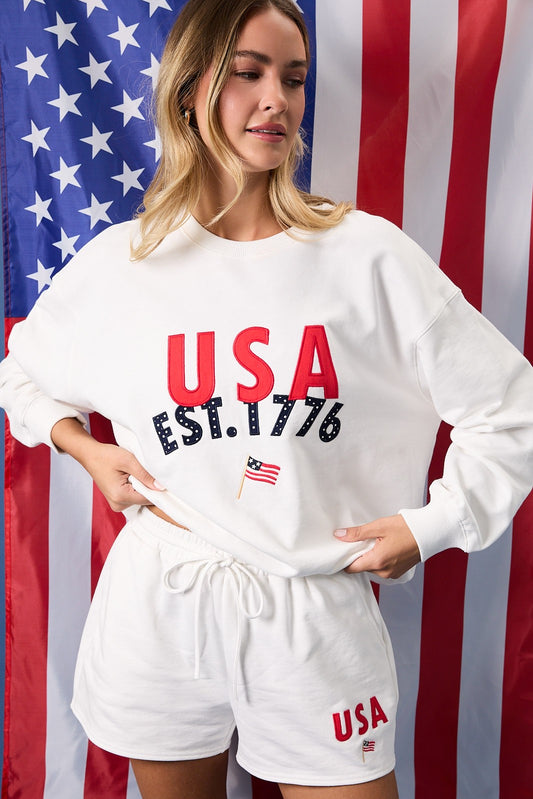 USA Embroidered Sweatshirt & Short Set