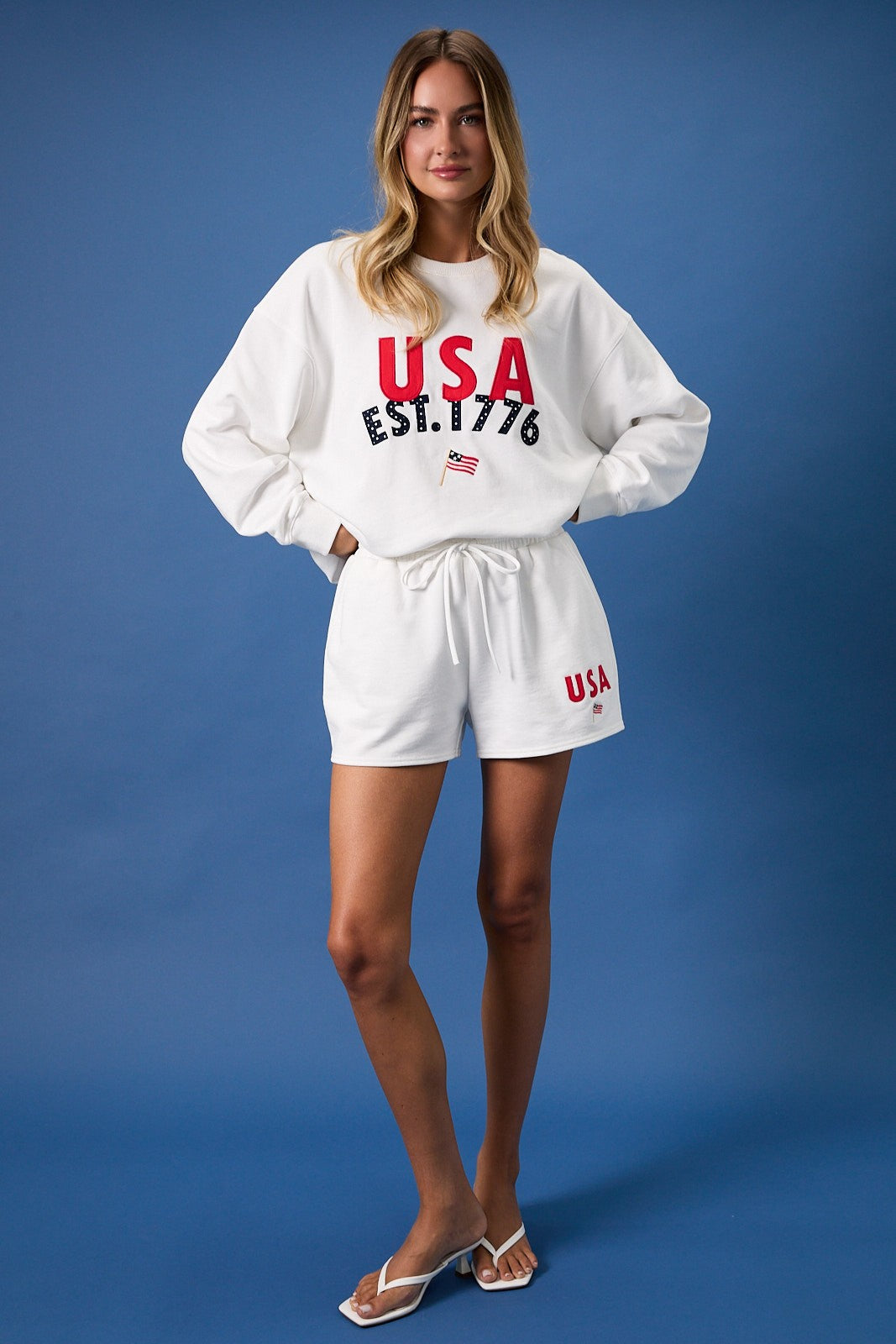 USA Embroidered Sweatshirt & Short Set