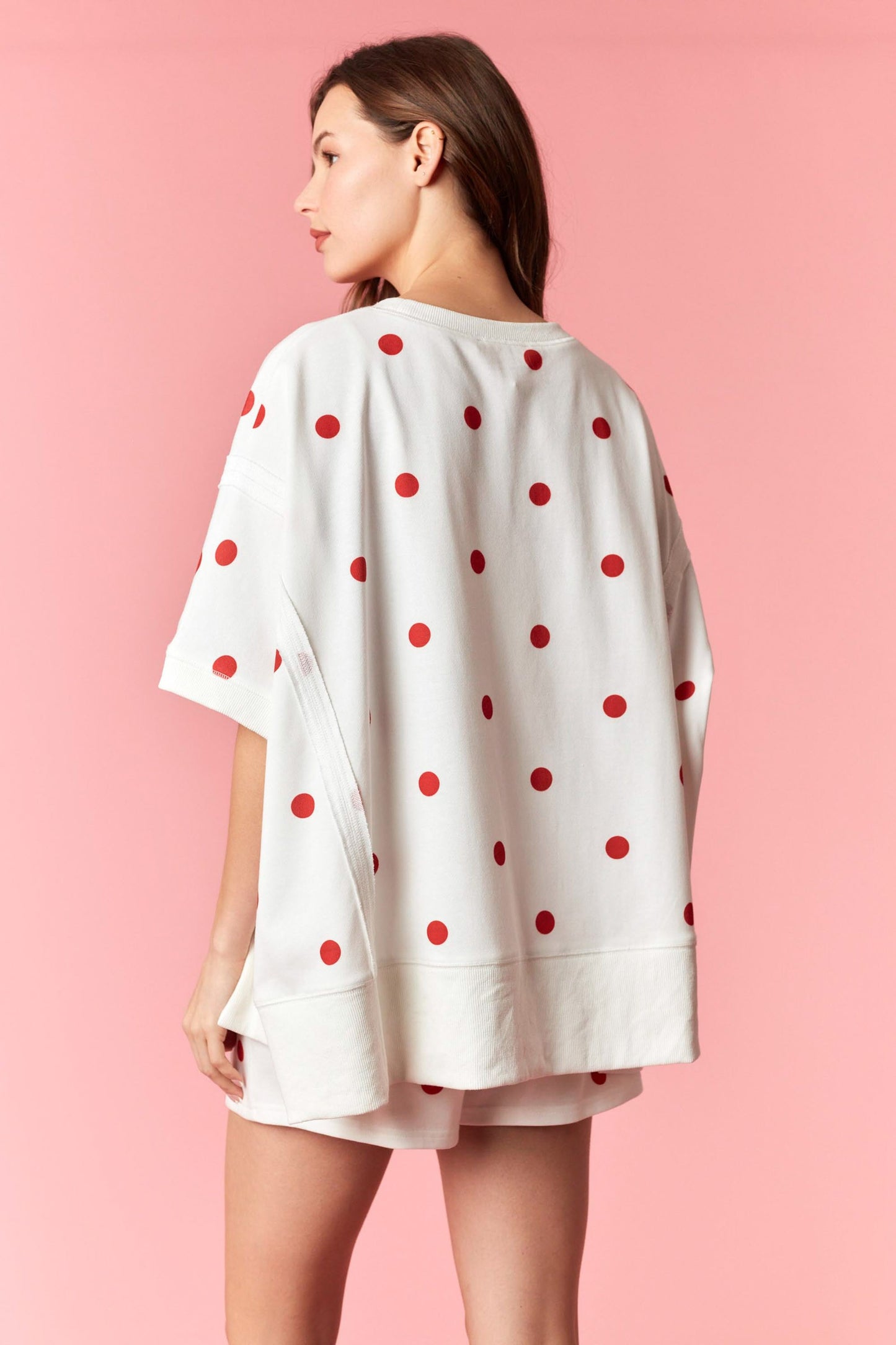 Polka Dot Print French Terry Dolman Sweatshirt