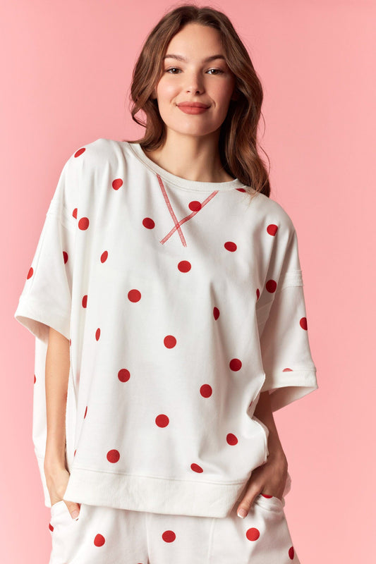 Polka Dot Print French Terry Dolman Sweatshirt