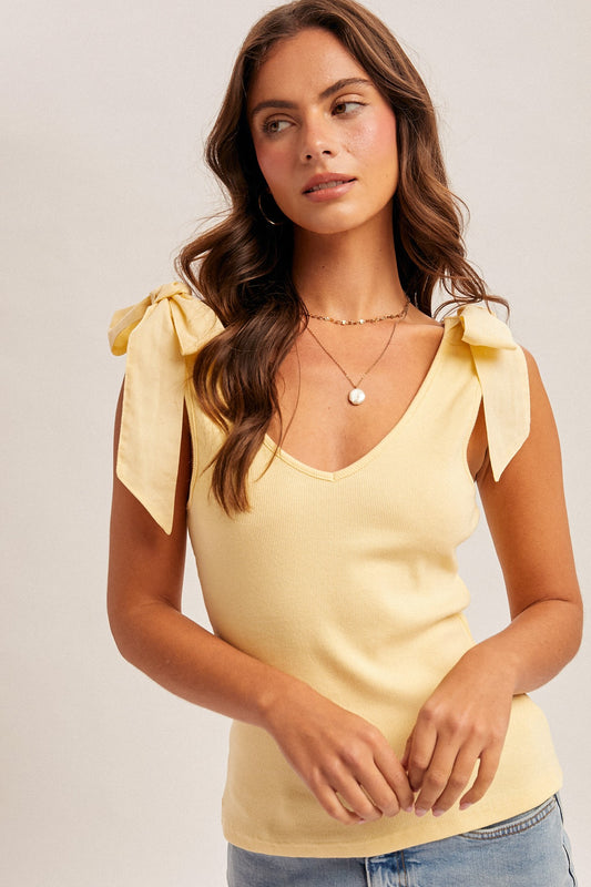 Butter Bow Tie Ribbed Tank