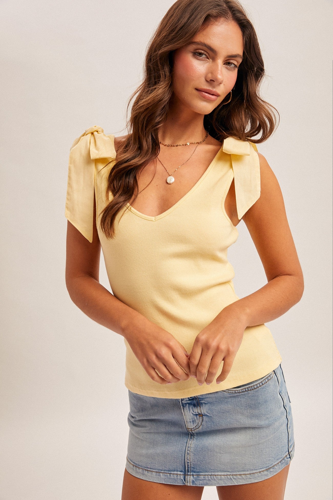 Butter Bow Tie Ribbed Tank