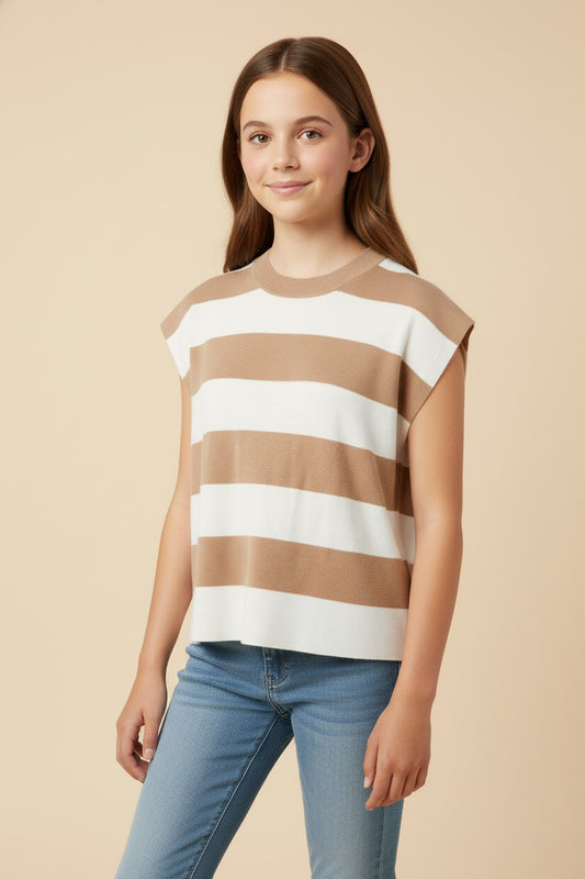 Girls Striped Soft Sweater Knit Boxy Tank