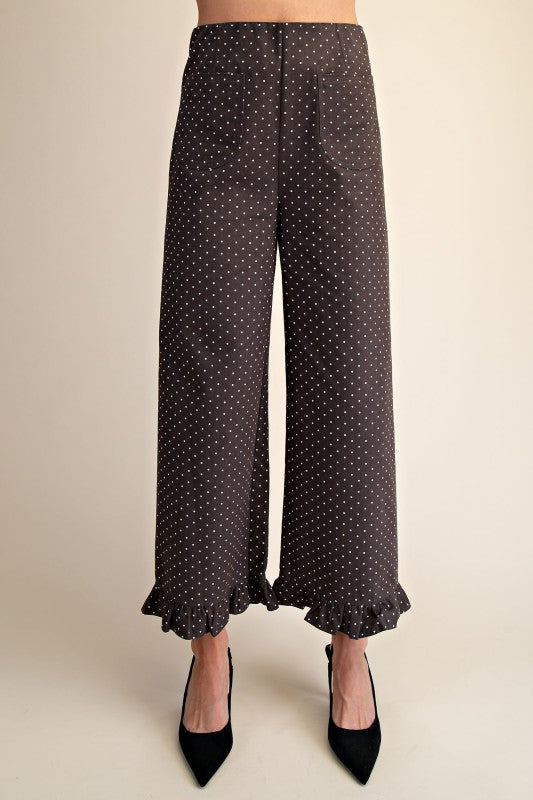 Brown Polka Dot Colette Ruffled Pants