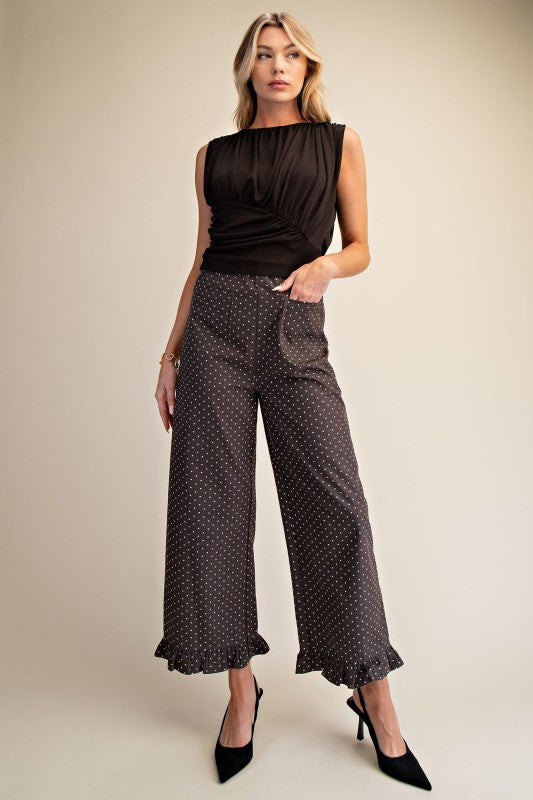 Brown Polka Dot Colette Ruffled Pants