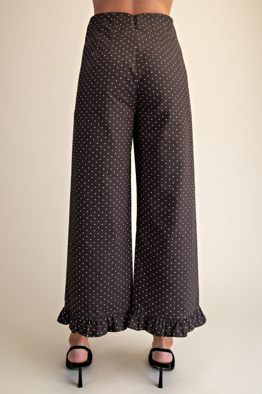 Brown Polka Dot Colette Ruffled Pants