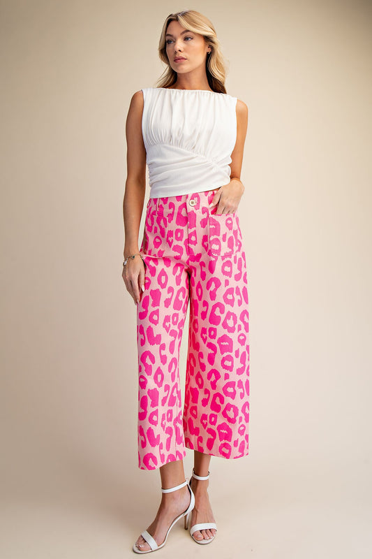 Hot Pink Leopard Colette Cropped Wide-Leg Pants