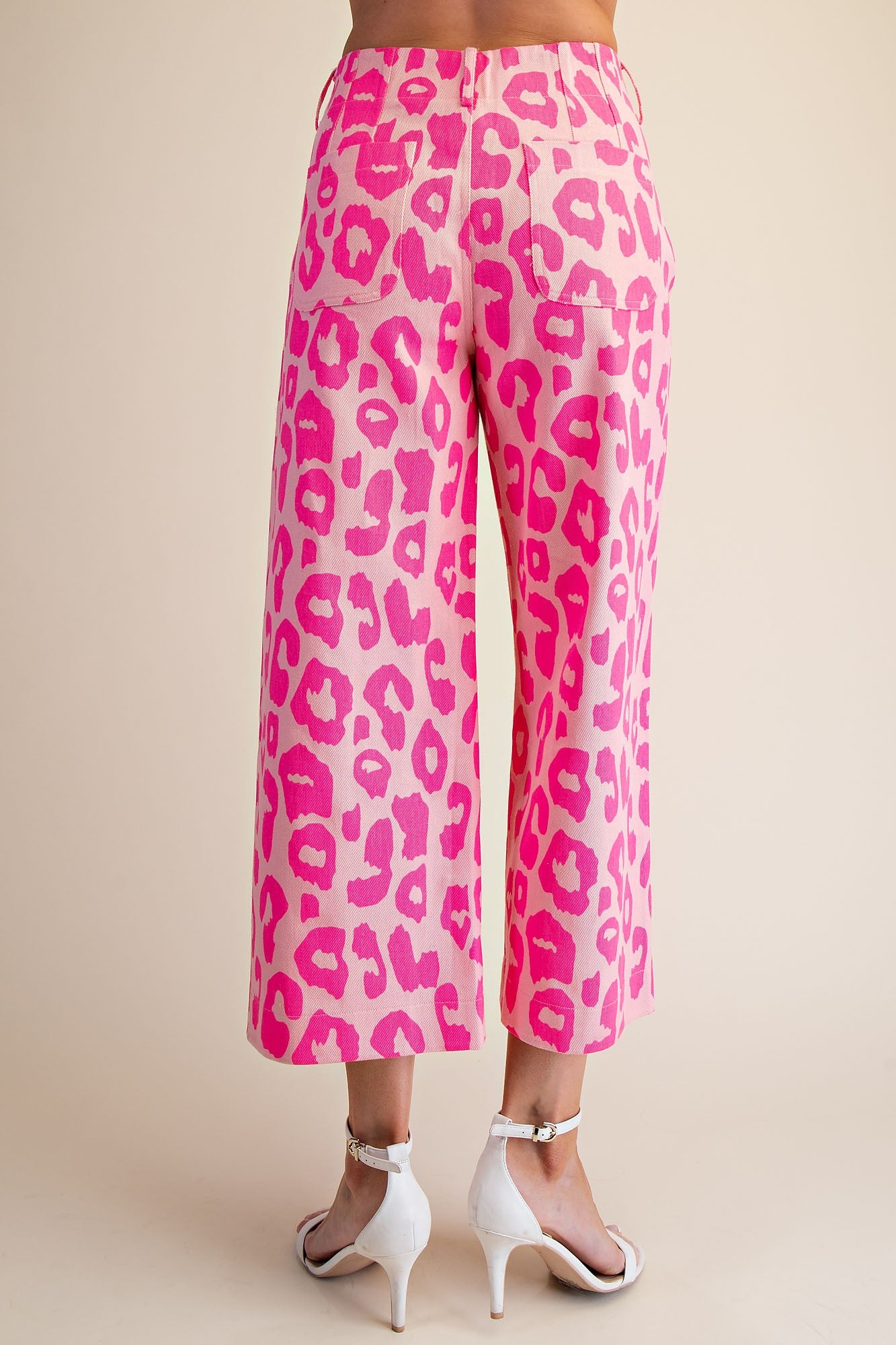 Hot Pink Leopard Colette Cropped Wide-Leg Pants