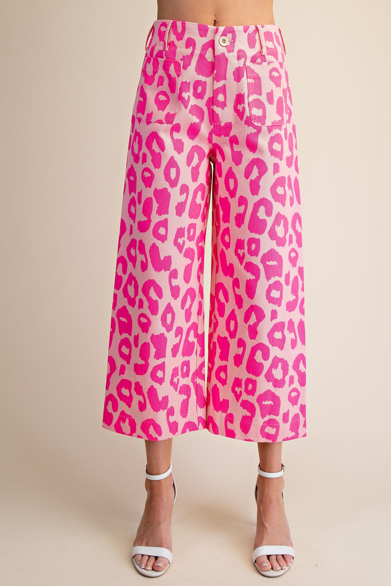 Hot Pink Leopard Colette Cropped Wide-Leg Pants