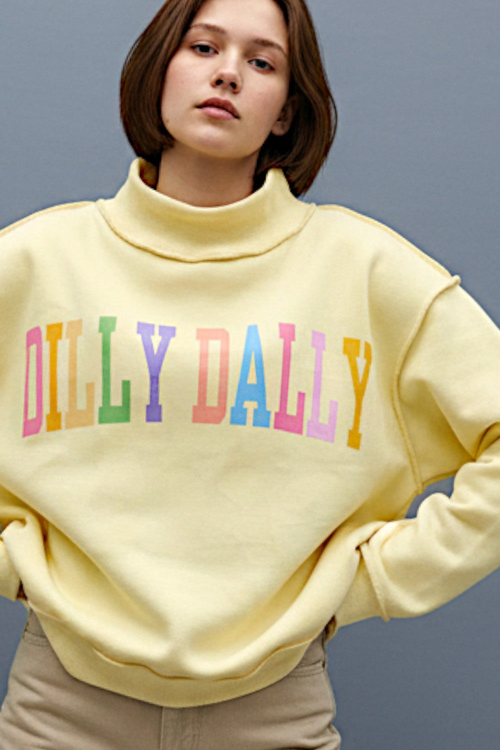 Dilly Dally Rainbow Reversible Mock Neck Sweatshirt