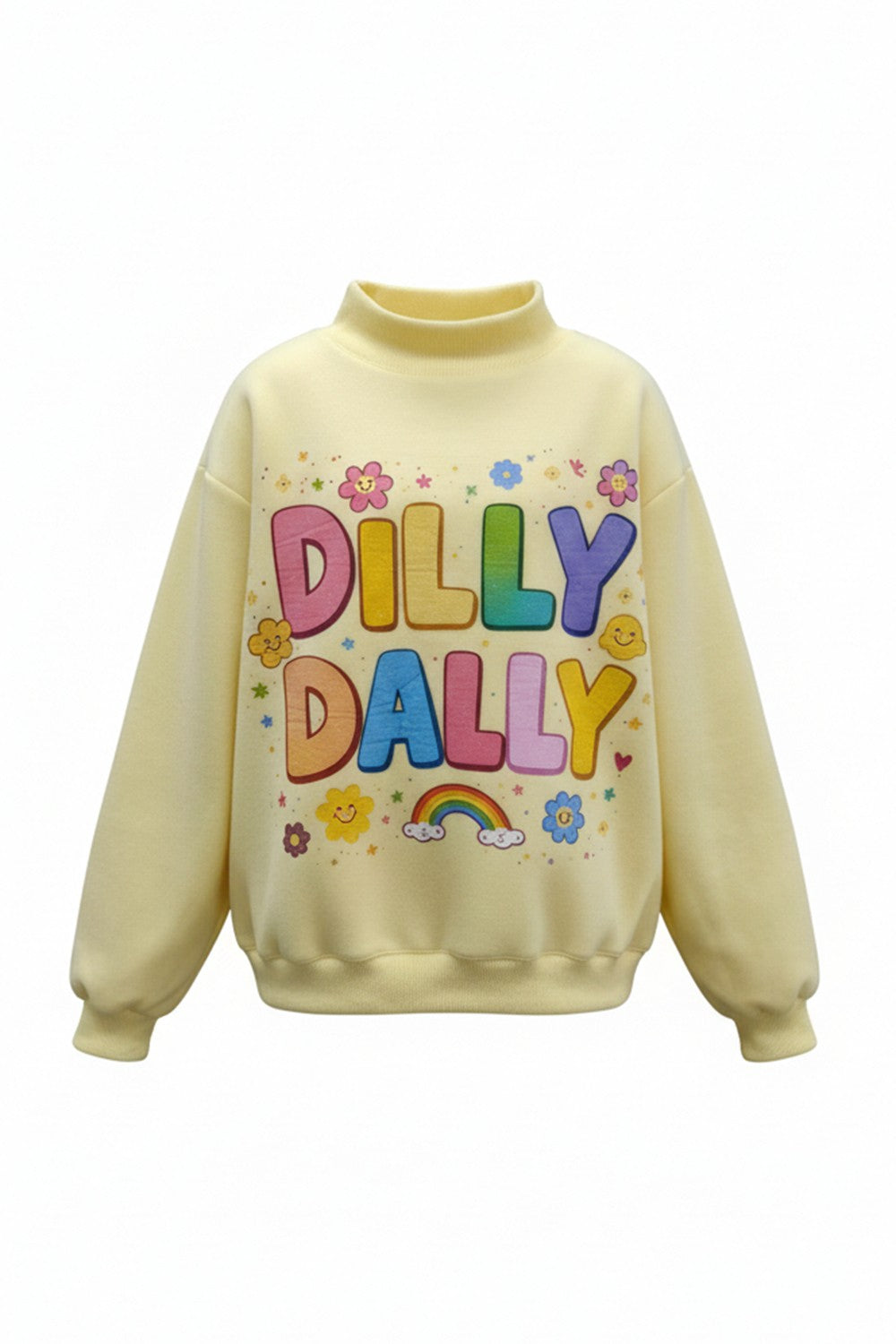 Dilly Dally Rainbow Reversible Mock Neck Sweatshirt