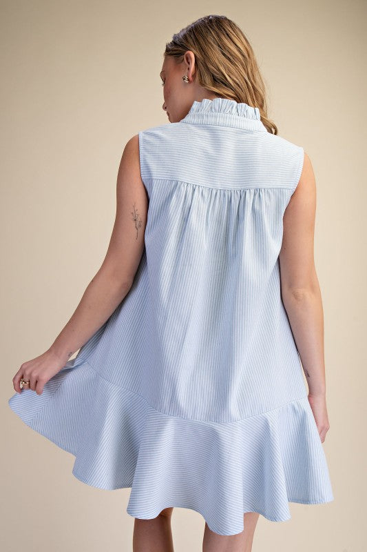 Sky Ruffle Neck Sleeveless Mini Dress