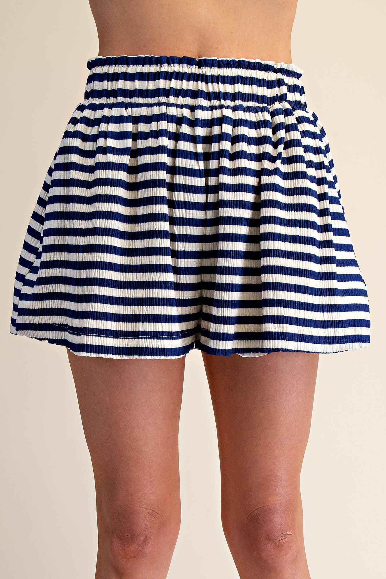 Navy Striped Mock Neck Bubble Top & Short Set