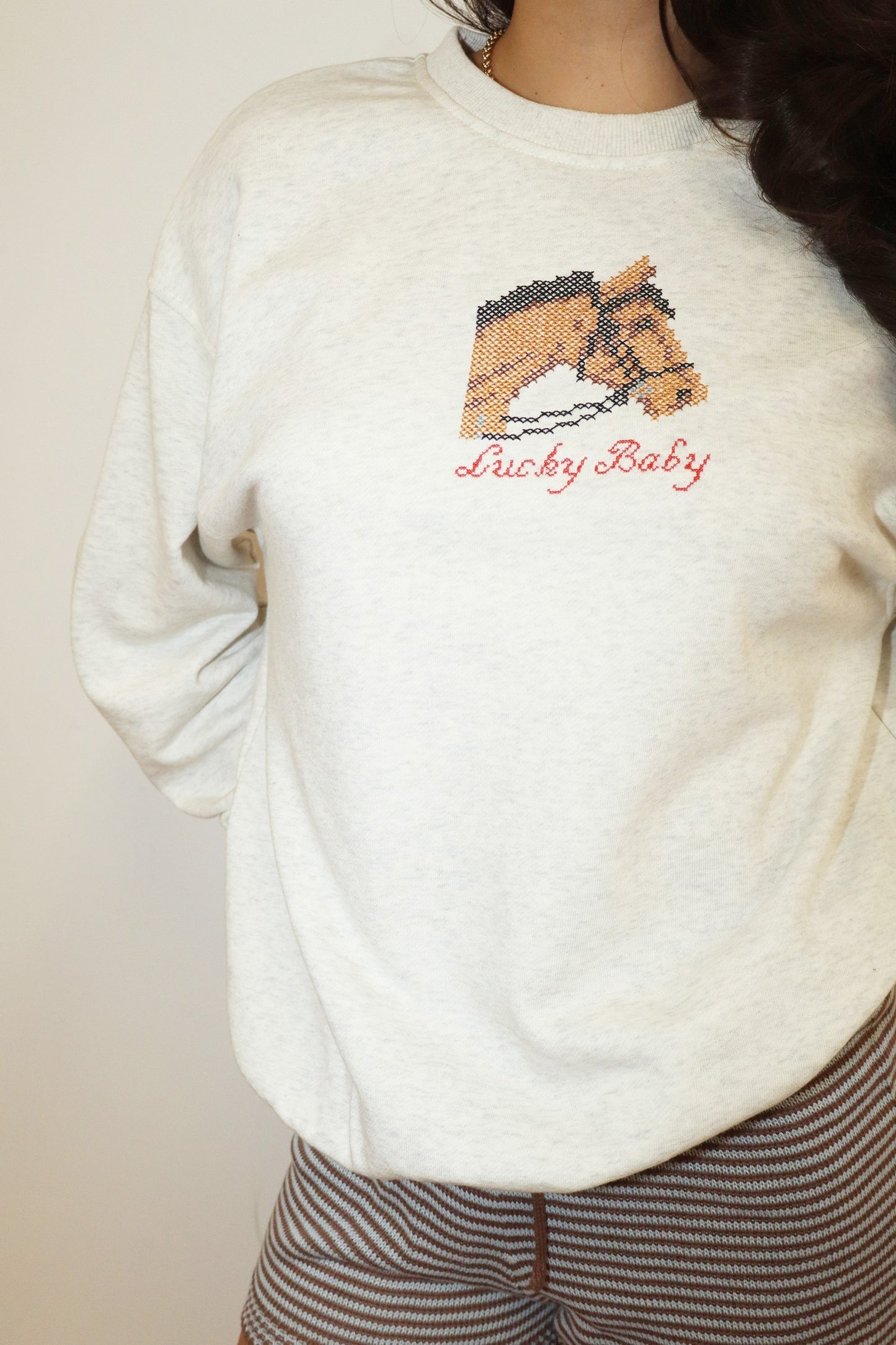 Lucky Baby Horse Graphic Oatmeal Sweatshirt