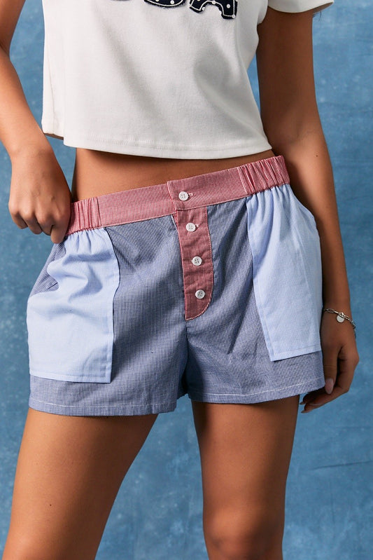 Low Rise Contrast Detail Cotton Shorts