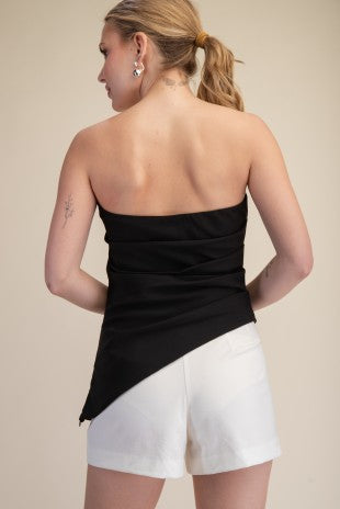 Black Bandeau Top Ruched Asymmetric