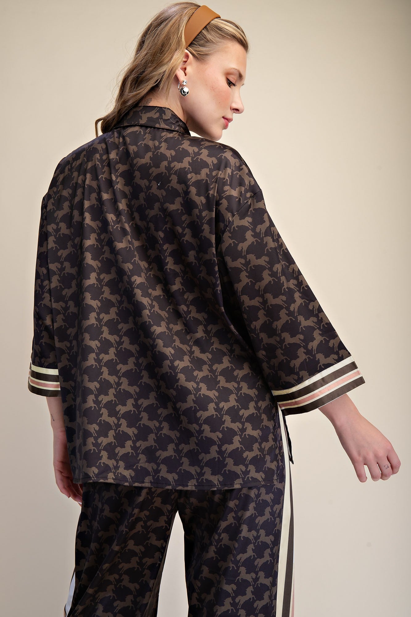 Horse Print Top & Pant Set- Black & Olive