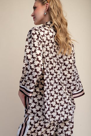 Horse Print Top & Pant Set- Cream & Brown