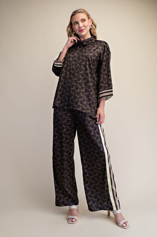Horse Print Top & Pant Set- Black & Olive