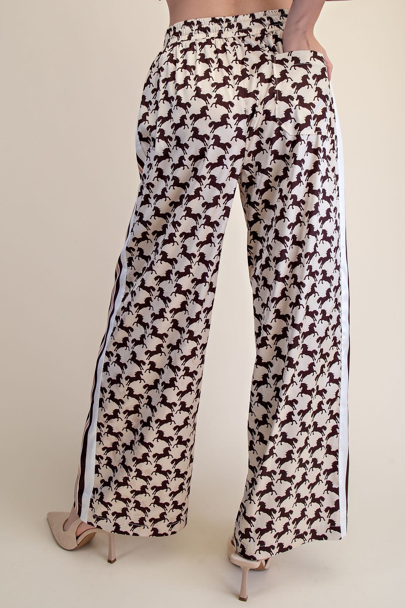 Horse Print Top & Pant Set- Cream & Brown