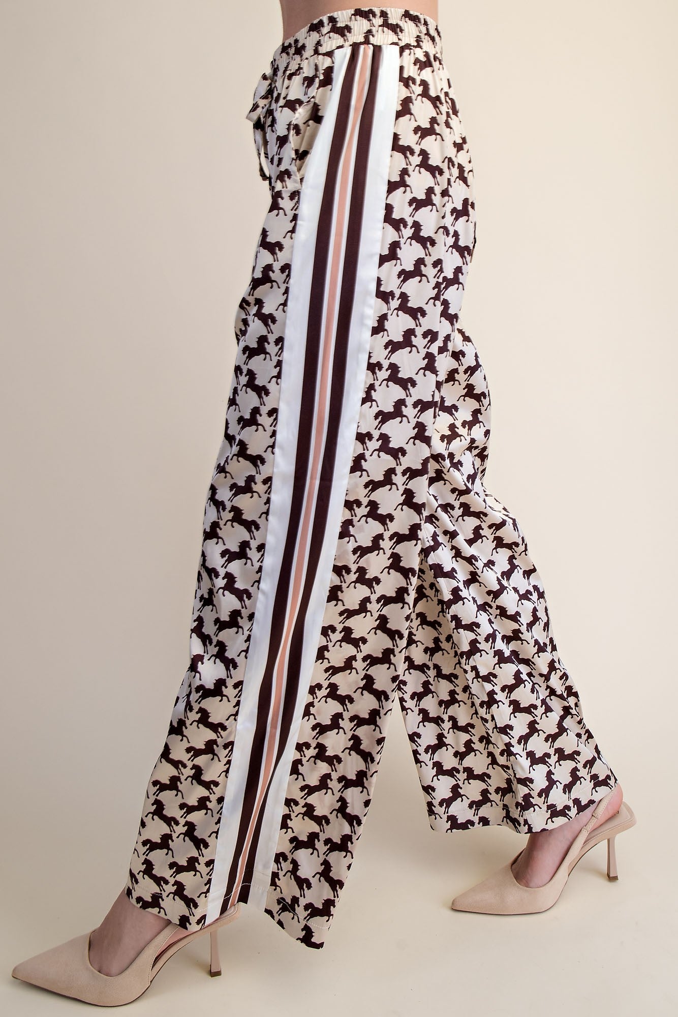 Horse Print Top & Pant Set- Cream & Brown