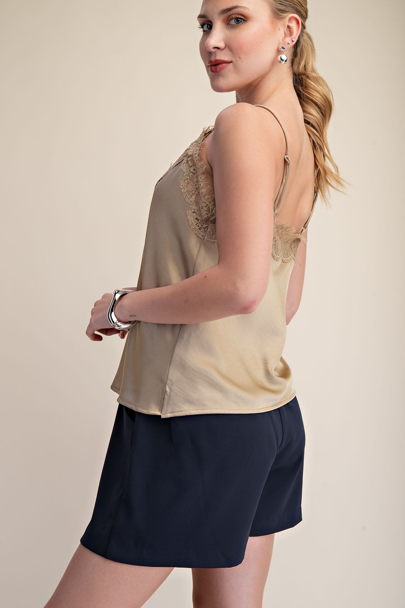 V-Neckline Lace Satin Cami Top