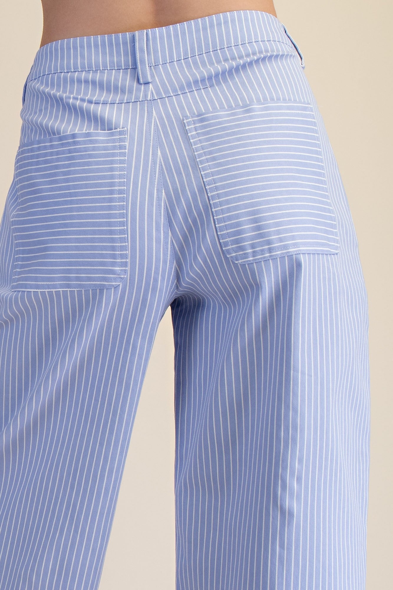 High Waist Barrel Leg Stripe Casual Pants- Sky Blue