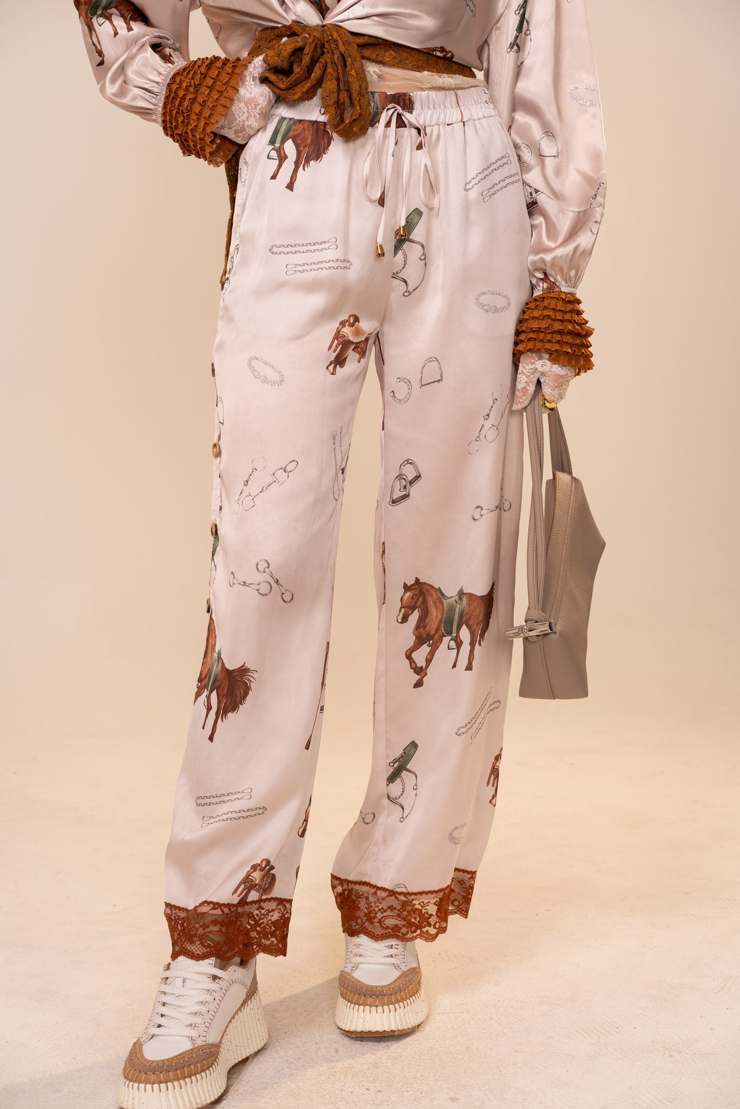 Satin Western Print Pants