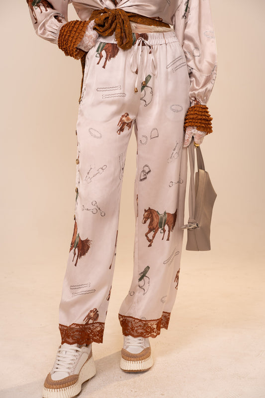 Satin Western Print Pants