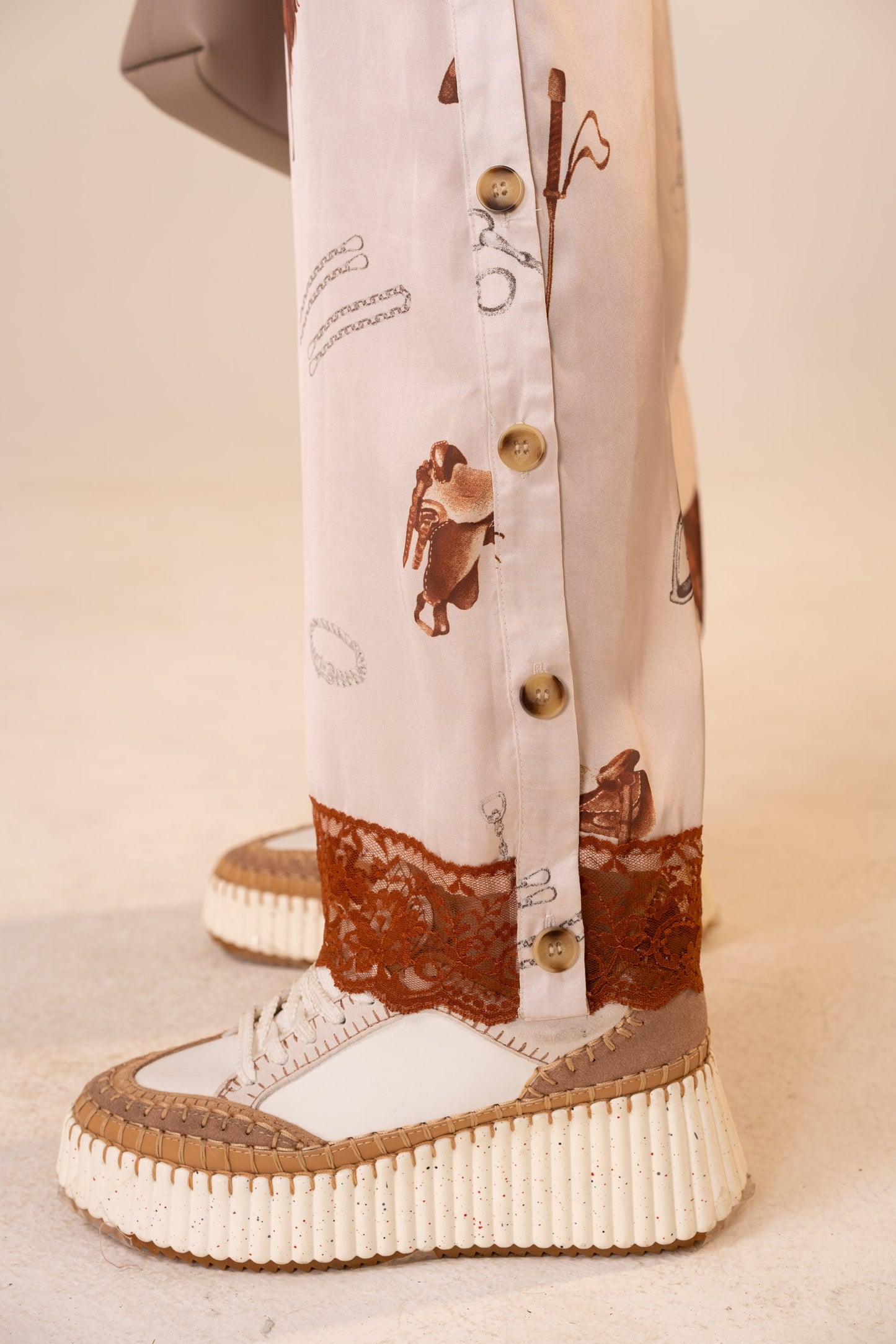 Satin Western Print Pants