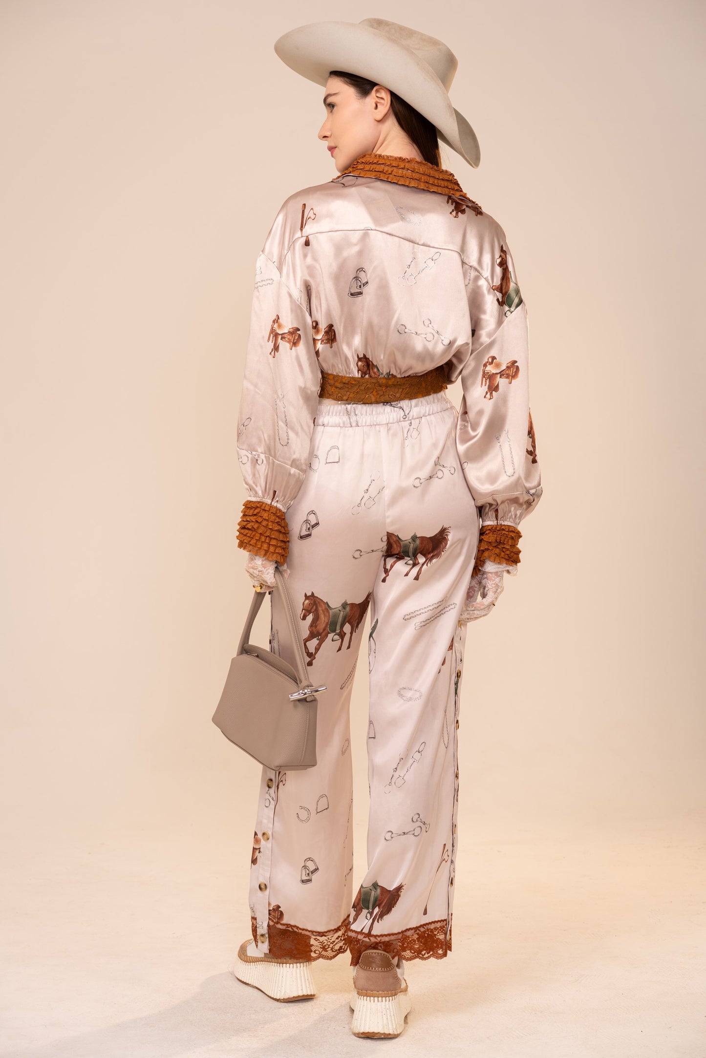 Satin Western Print Pants