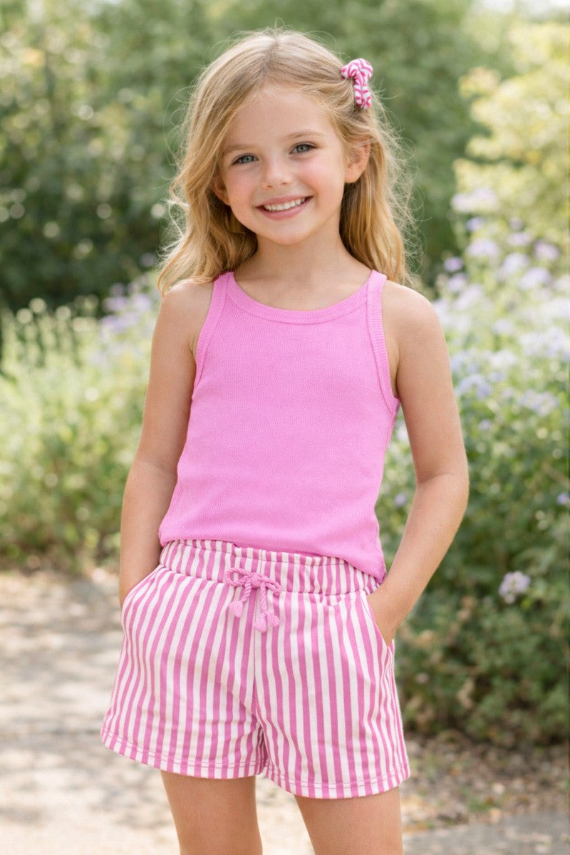 Girls Pink Stripe Short & Tank Top Set