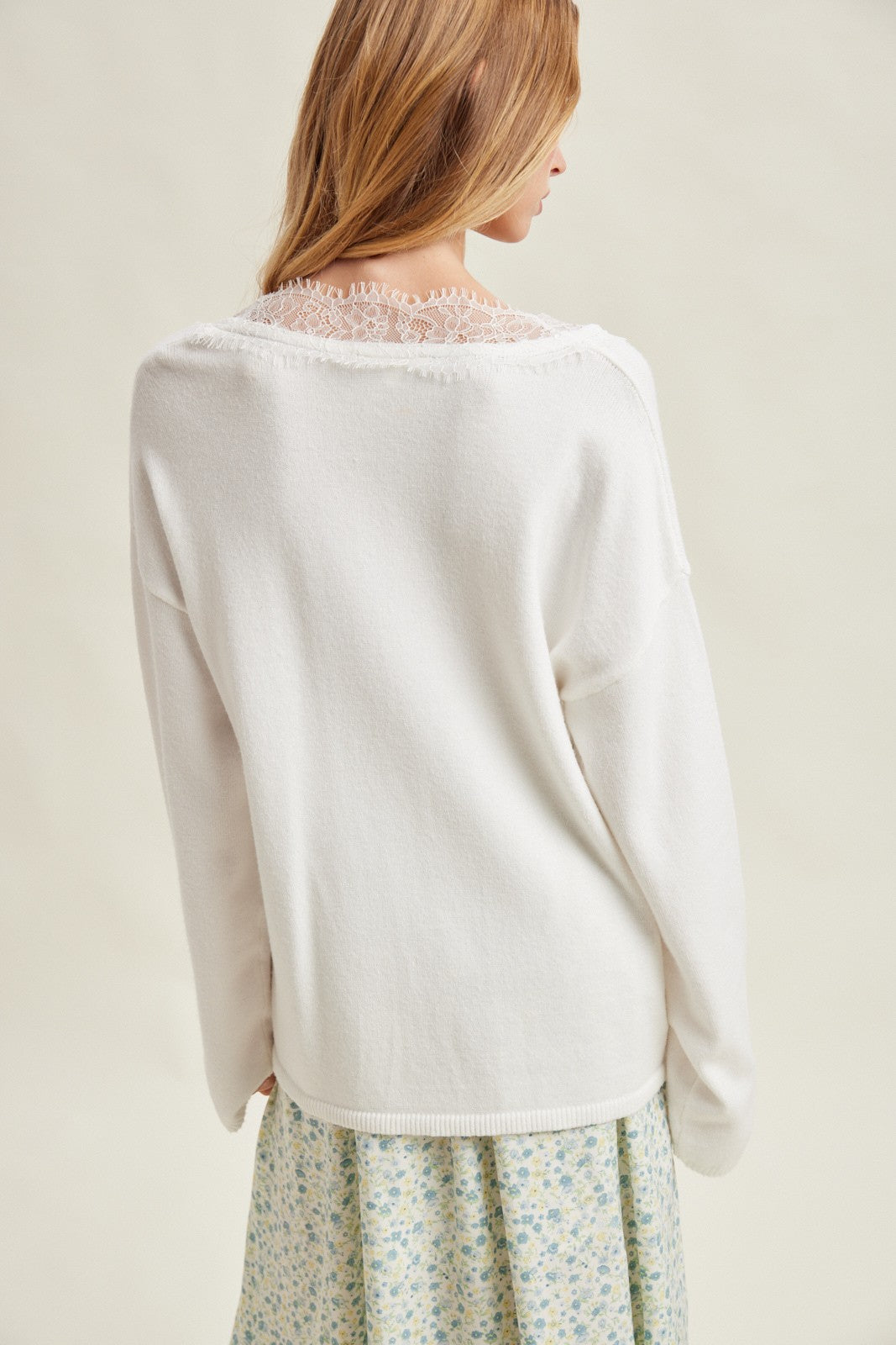 Lace trim V-Neck Sweater