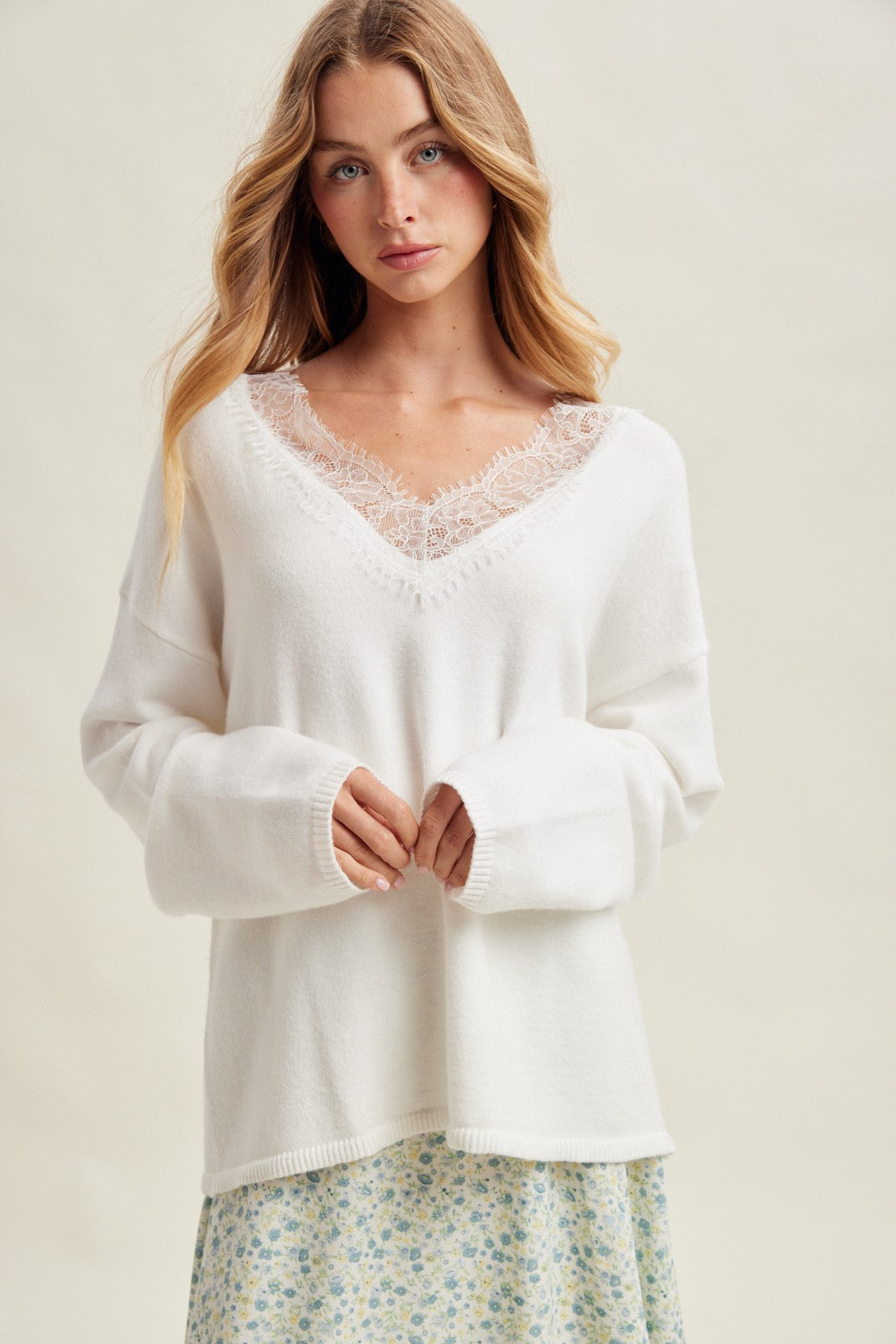 Lace trim V-Neck Sweater