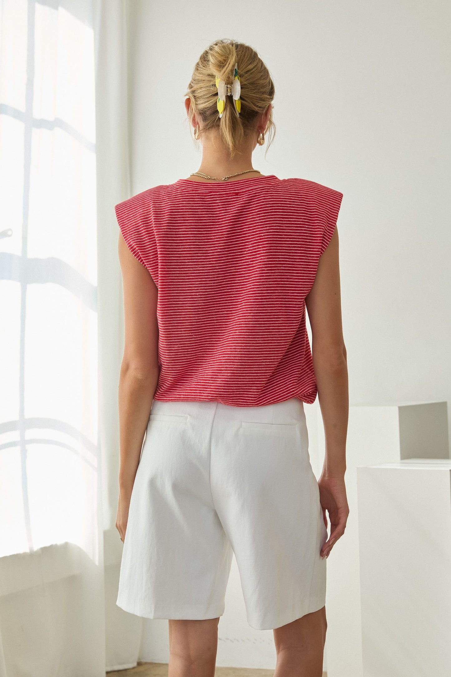 Red Striped Bubble Hem Sleeveless Top