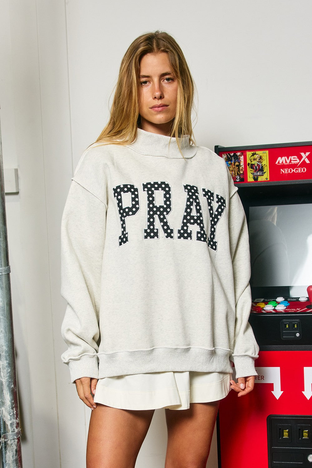 Embroidered Pray Ash Grey Sweatshirt