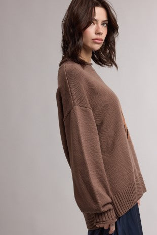 Horse Graphic Rolled Neck Sweater- Espresso