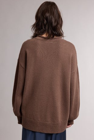 Horse Graphic Rolled Neck Sweater- Espresso