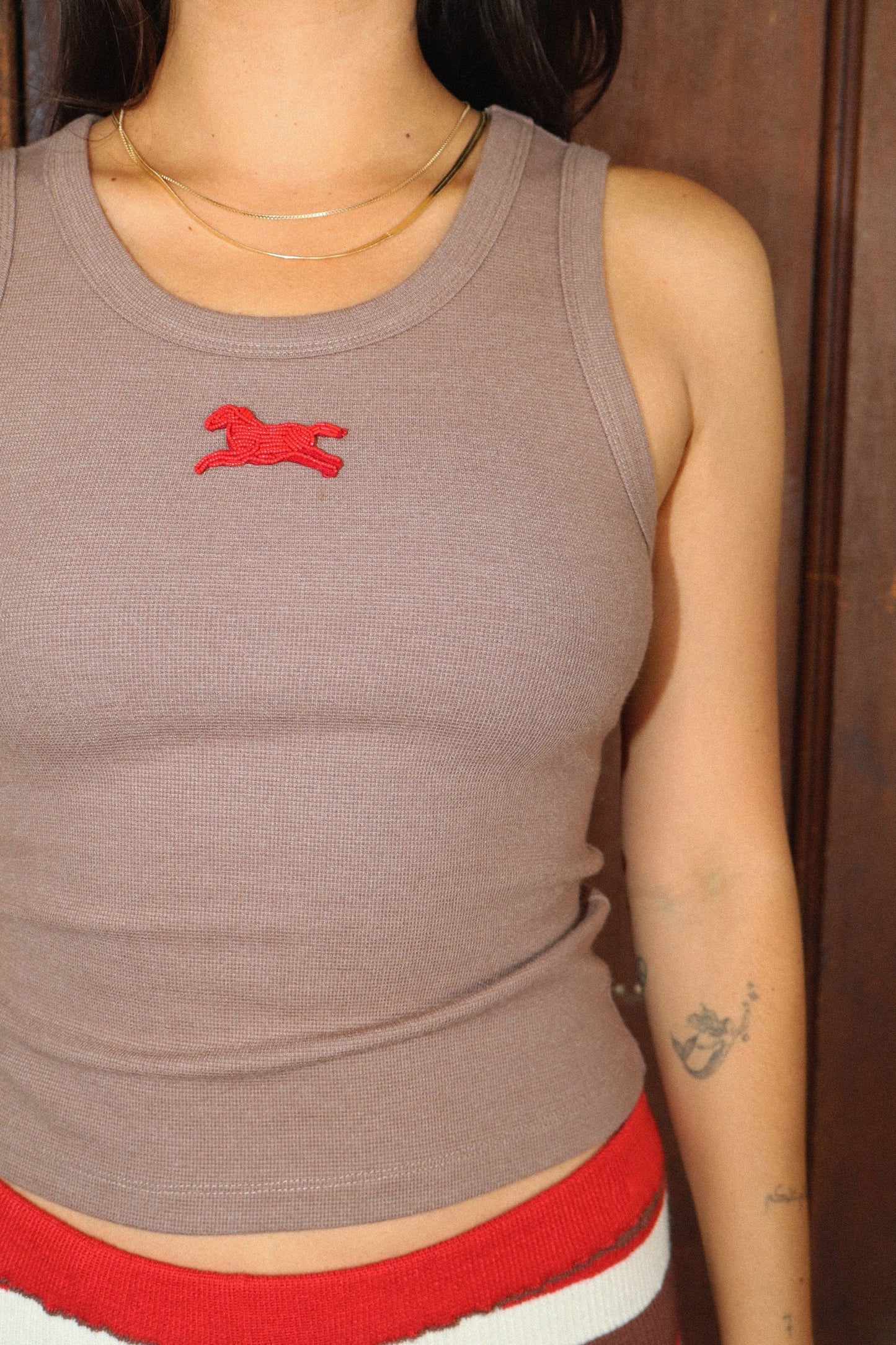 Mocha Horse Embroidery Tank Top