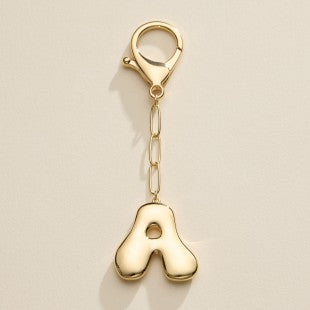Gold Plated Bubble Letter Initial Keychain